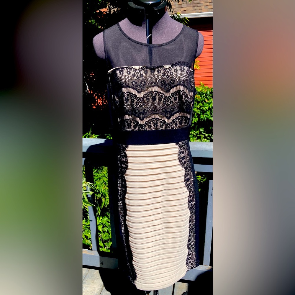 Jax Strapless Black and Cream Lace Dress